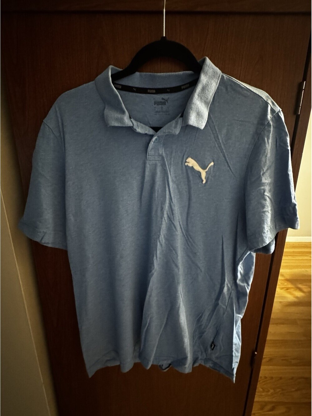 Puma Polo Shirt Mens Large Light Blue Short Sleeve Golf Casual Logo